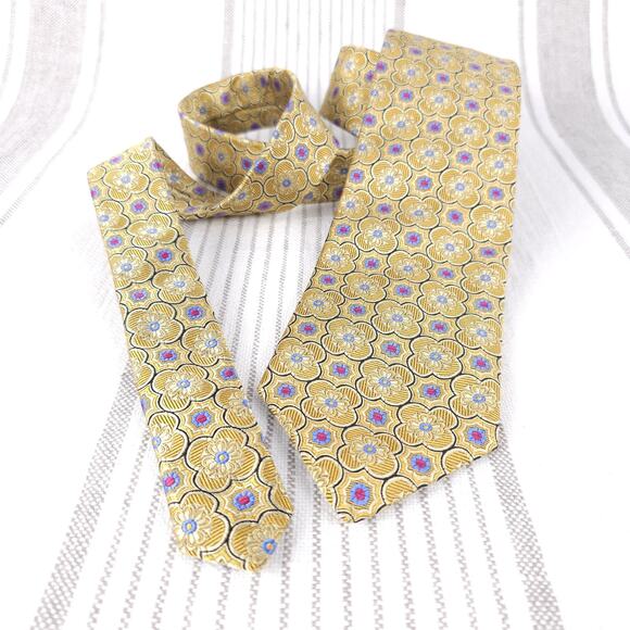 Robert Talbott Carmel Tie Silk Floral Geometric Gold Jacquard Textured Classic - Picture 1 of 5
